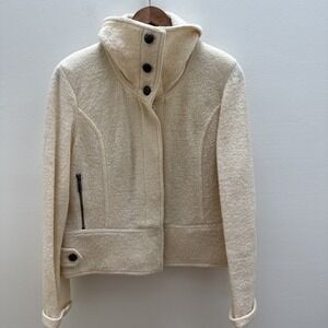 CLOTHES by Revue Woman's Jacket 2 Zipper Side Pocket Ivory 100% Wool Size Large